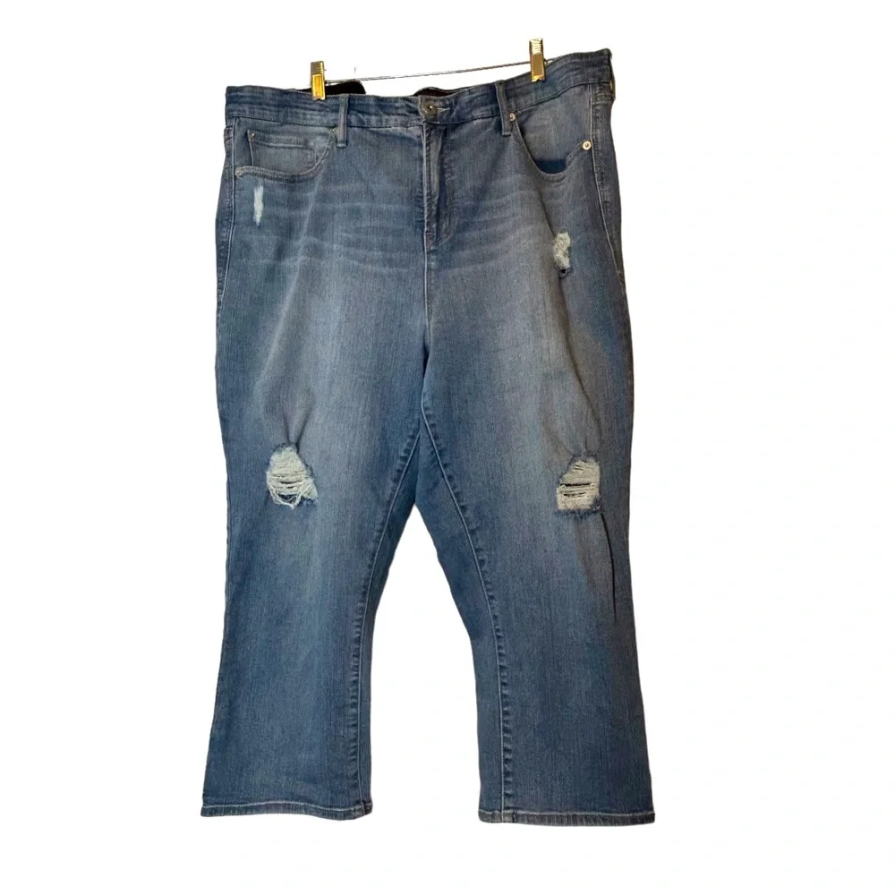 Torrid 3X Jeans Premium Sky High Skinny Crop Distressed Faded Blue Size 22 - Picture 2 of 10
